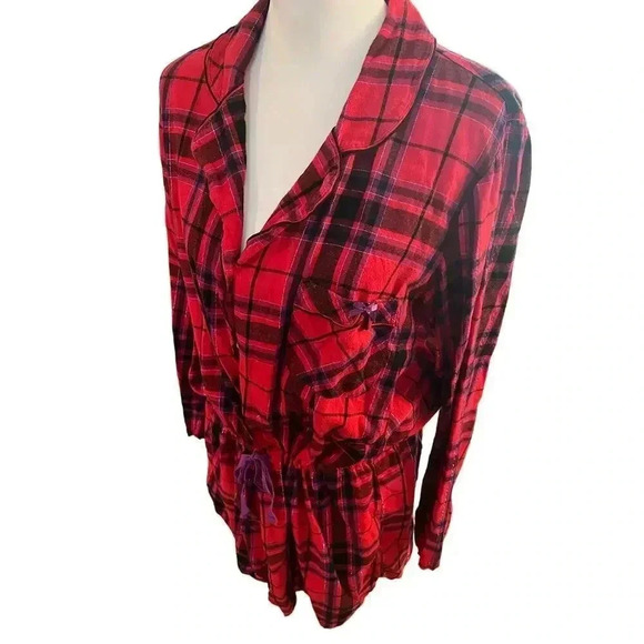 VICTORIA SECRET PLAID DRAWSTRING WAIST NIGHTGOWN SIZE LARGE - Picture 4 of 7